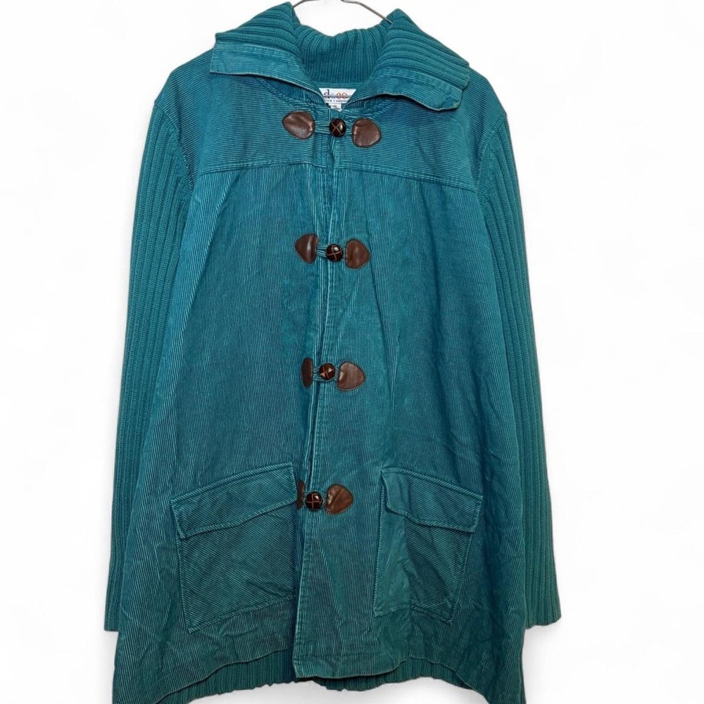 Vintage turquoise Denim & Co. corduroy/sweater toggle-button chore coat